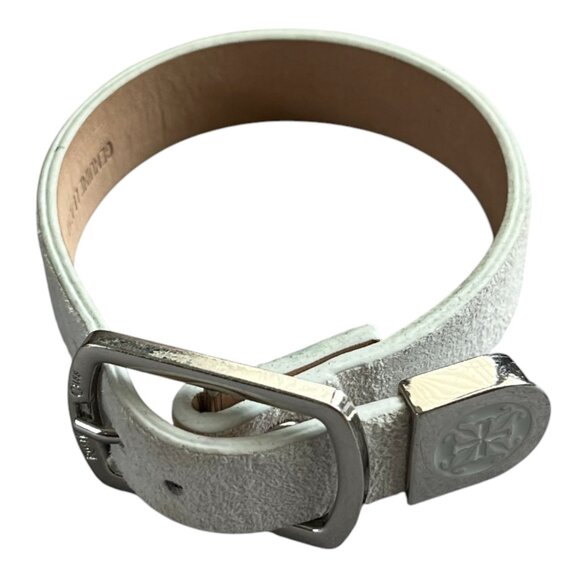 Rustic Cuff White Suede Leather Buckle Logo Adjustable Bracelet - Picture 3 of 4